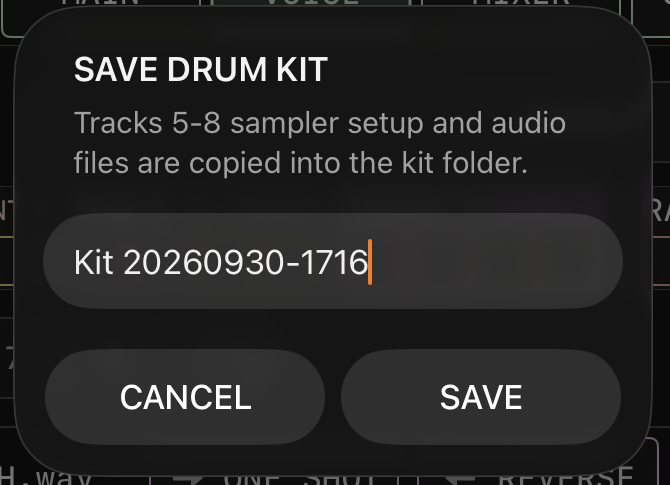 SAVE DRUM KIT dialog