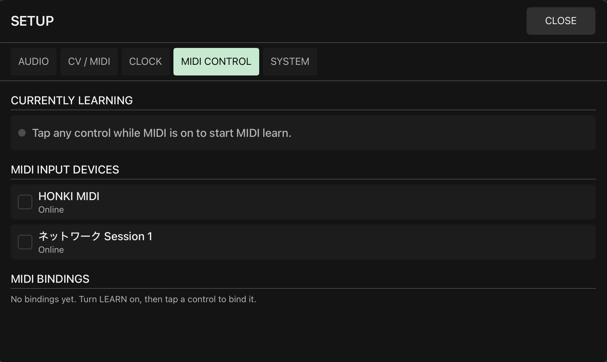 SETUP MIDI CONTROL